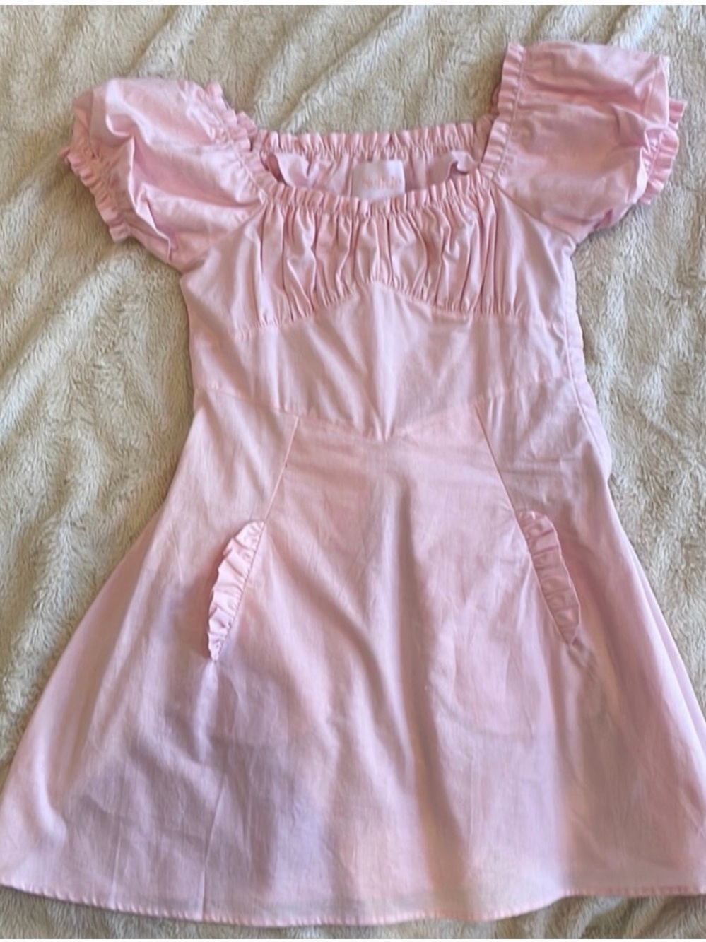 Selkie Kirsten Pink Puff-Sleeve Mini Dress S